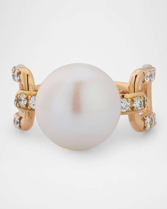 18K Rose Gold Aurum Diamond and Freshwater Pearl Ring